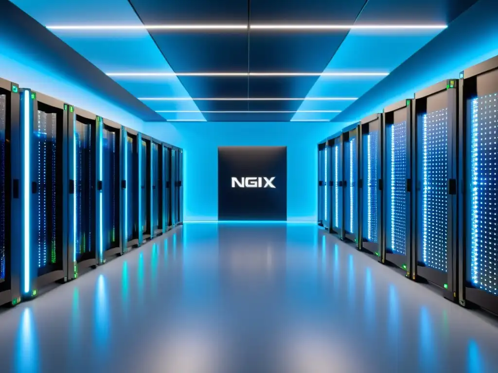 Una impresionante imagen en 8k de un moderno centro de datos con servidores Nginx