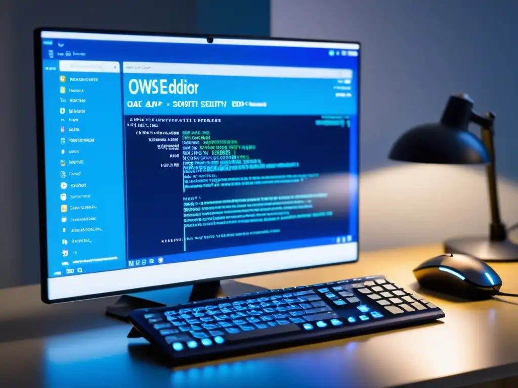 Una impresionante imagen de seguridad web con herramientas de código abierto como OWASP ZAP, Snort y Wireshark en un editor de código