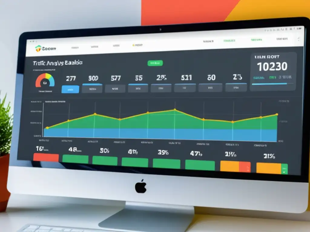 Un impresionante panel de análisis de tráfico web con gráficos detallados y datos en tiempo real