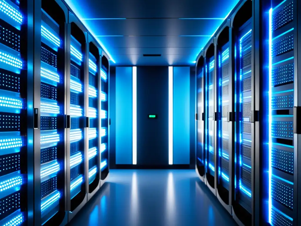 Sala de servidores DragonFly BSD: eficiencia y tecnología de vanguardia Un impresionante servidor DragonFly BSD rendimiento mundo Unix iluminado en azul en una sala futurista y ordenada