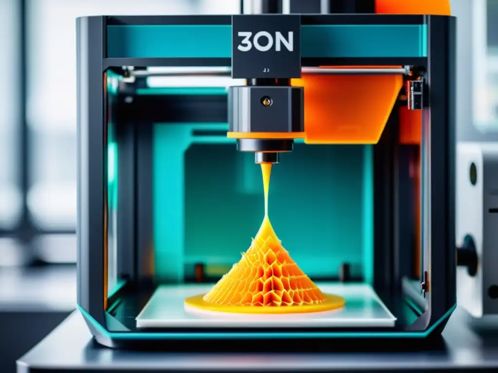 Impresora 3D de última generación en acción Una impresora 3D de código abierto en acción, mostrando detalles intrincados del proceso de impresión en un entorno profesional y futurista