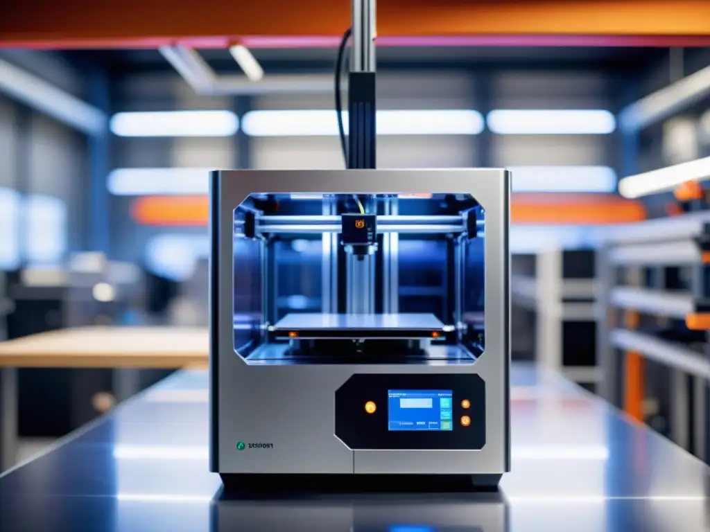 Impresora 3D de alta precisión en entorno industrial Una impresora 3D moderna en un entorno industrial con herramientas de impresión 3D de código abierto, mostrando datos de producción en tiempo real y métricas de calidad
