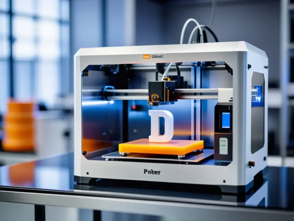 Una impresora 3D de alta tecnología en un entorno profesional, transmitiendo precisión y seguridad en la impresión 3D de código abierto