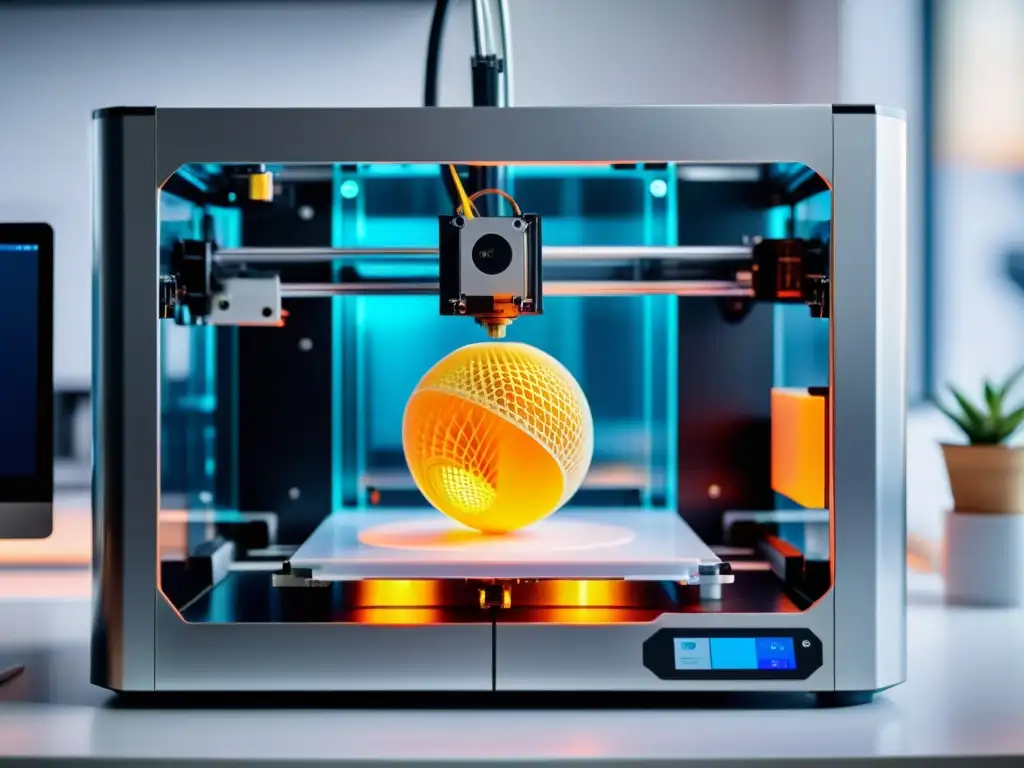 Imponente impresora 3D en acción: innovación y precisión Una impresora 3D de alta tecnología en funcionamiento con detalles intrincados