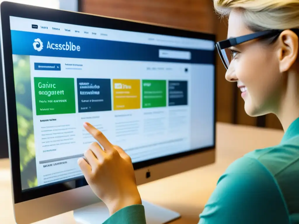 Un individuo con discapacidad visual usa un lector de pantalla en un sitio web de código abierto, destacando la accesibilidad en el ecosistema open source