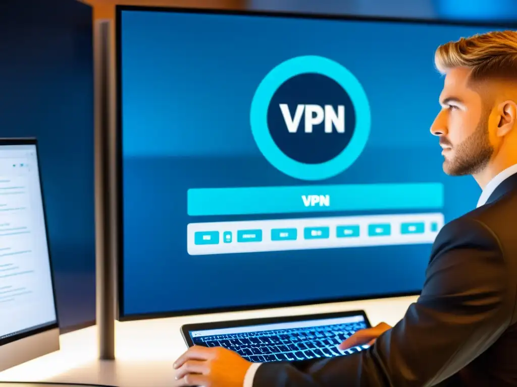 Un ingeniero de seguridad de redes configura una VPN y firewall en una interfaz moderna