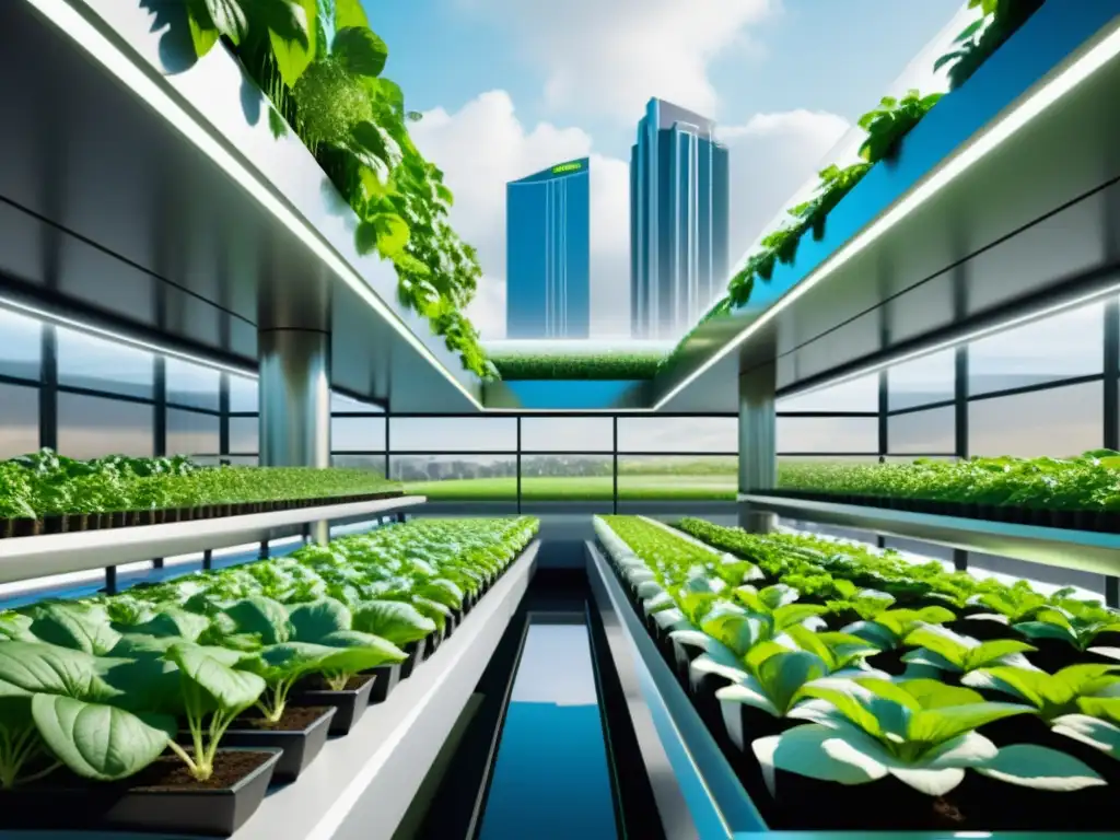 'Innovadora tecnología open source para agricultura urbana con diseño futurista, integración tecnológica y paisaje urbano