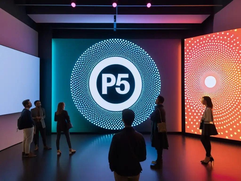 Una instalación de arte digital en alta resolución muestra visuales interactivos de P5