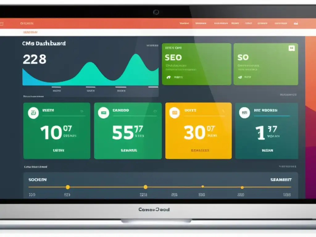 Integración de SEO en CMS Open Source: Imagen de interfaz web moderna y elegante con herramientas SEO destacadas