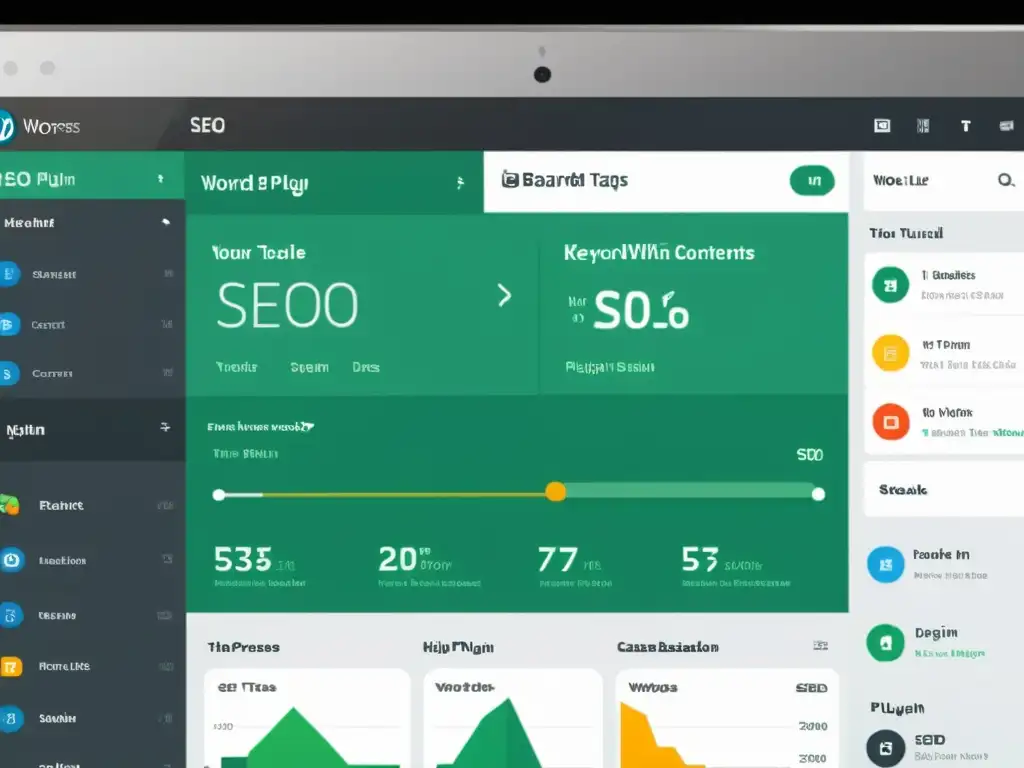 Integración de SEO en CMS Open Source con plugin moderno y vibrante en el dashboard de WordPress en alta resolución