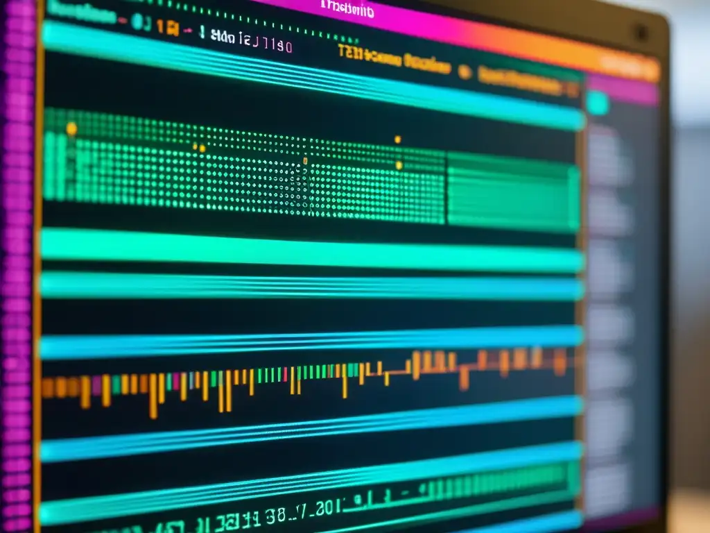 Intensa visualización de tutoriales de machine learning open source en acción, con vibrantes colores y código en pantalla