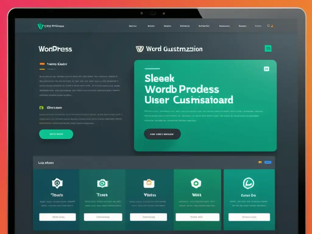 Interface de personalización de temas WordPress único: dashboard limpio, opciones de color vibrantes y elementos de diseño personalizables