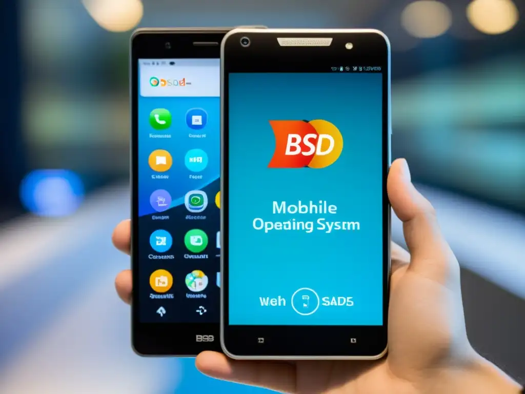 Comparación de interfaces: un smartphone muestra BSD y otro OS popular