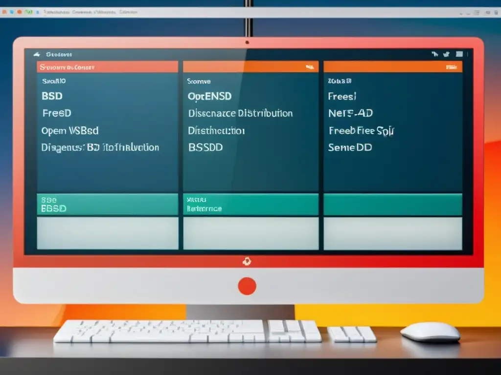 Comparación de interfaces de distribución BSD software código abierto en pantalla dividida, mostrando FreeBSD, OpenBSD, NetBSD y DragonFly BSD