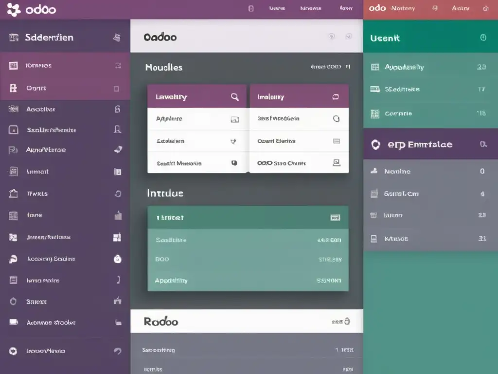 Comparación de interfaces de usuario Odoo y ERPNext, destacando su adaptabilidad y escalabilidad en módulos de contabilidad, inventario y CRM
