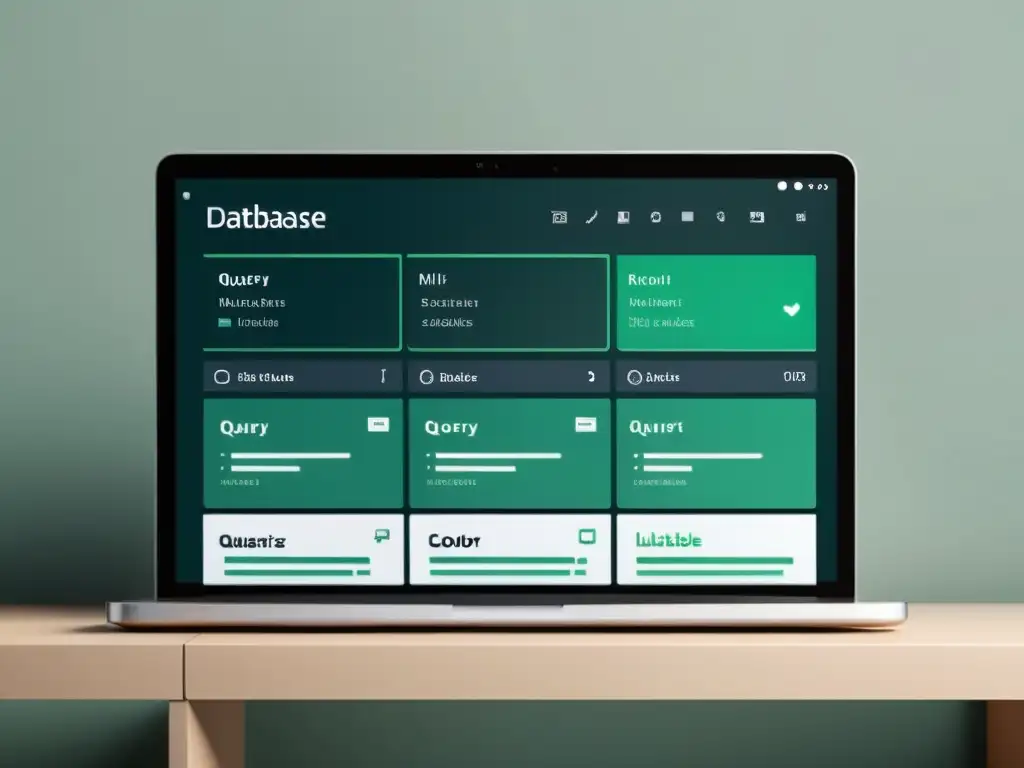 Interfaz de gestión de base de datos profesional y sofisticada con tablas interconectadas