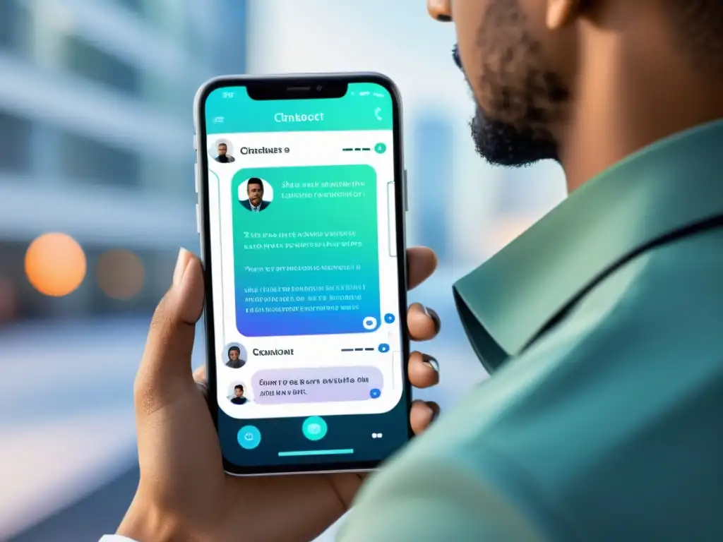 Interfaz de chatbot futurista en smartphone