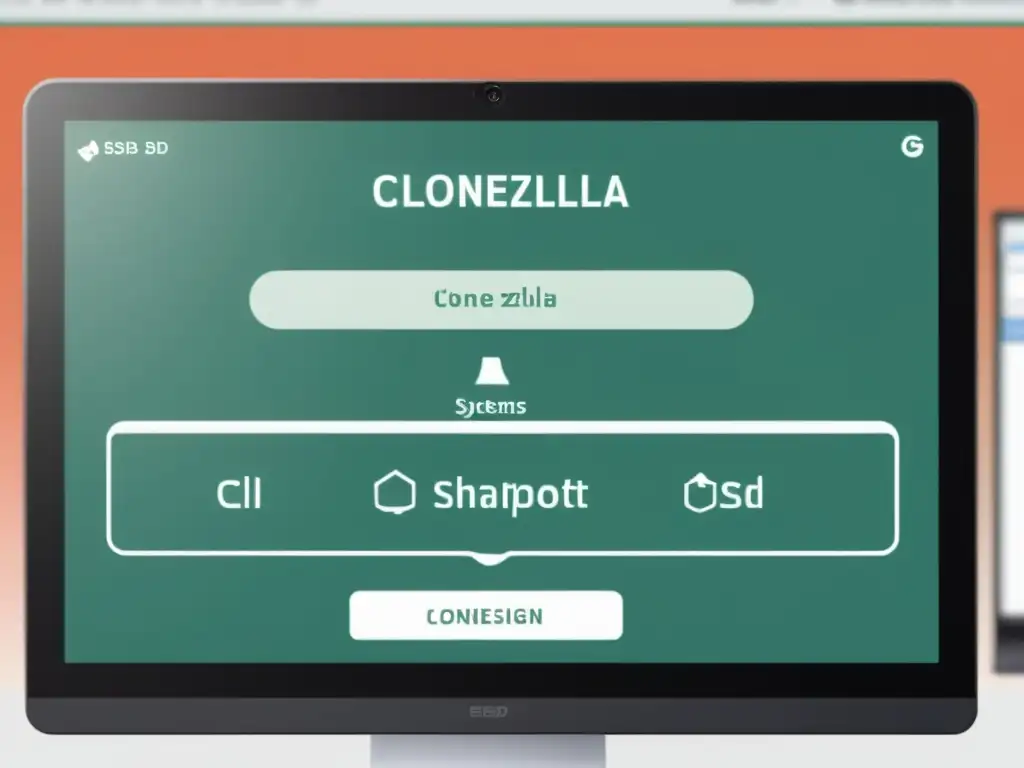 Interfaz de Clonezilla mostrando opciones de clonación y snapshots en sistemas BSD, con diseño moderno y profesional