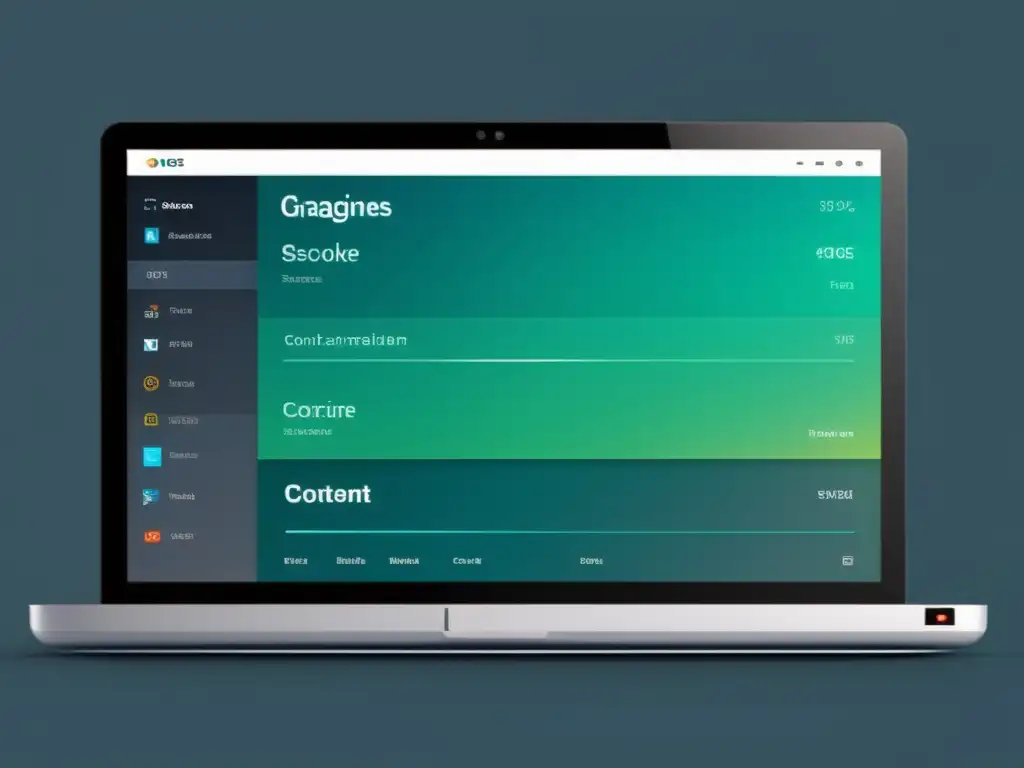 Interfaz CMS futurista con diseño minimalista y herramientas avanzadas, reflejando las tendencias emergentes en CMS de código abierto