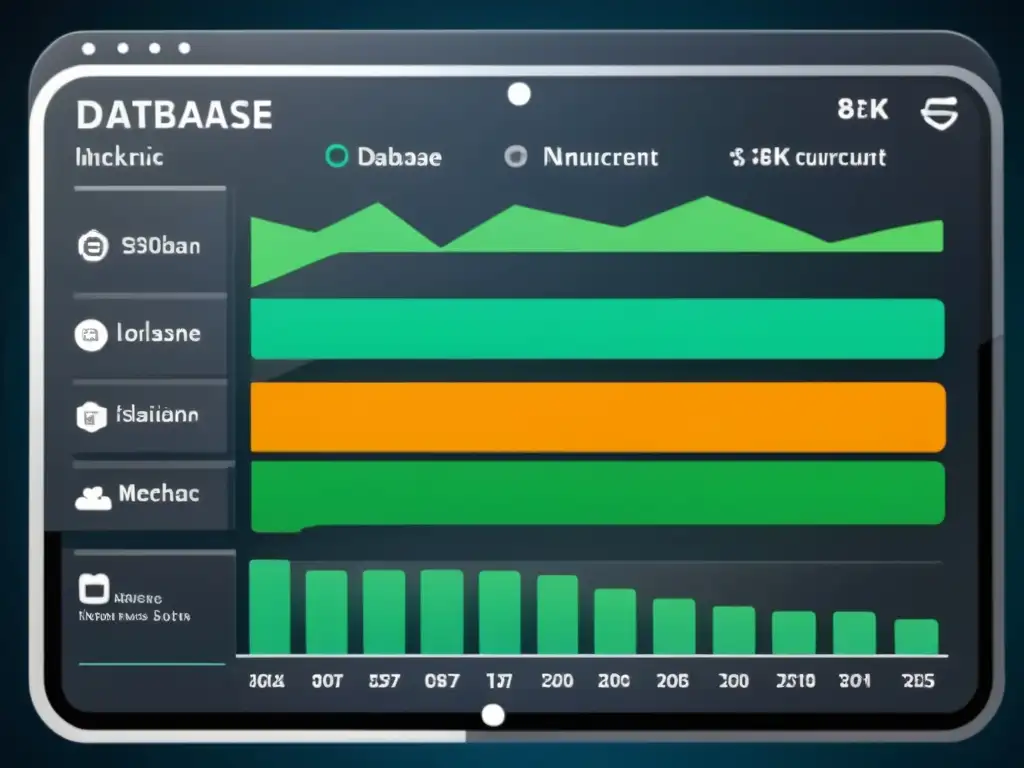 Interfaz detallada de gestión de base de datos moderna en 8k, mostrando transacciones concurrentes y técnicas efectivas para manejo concurrency