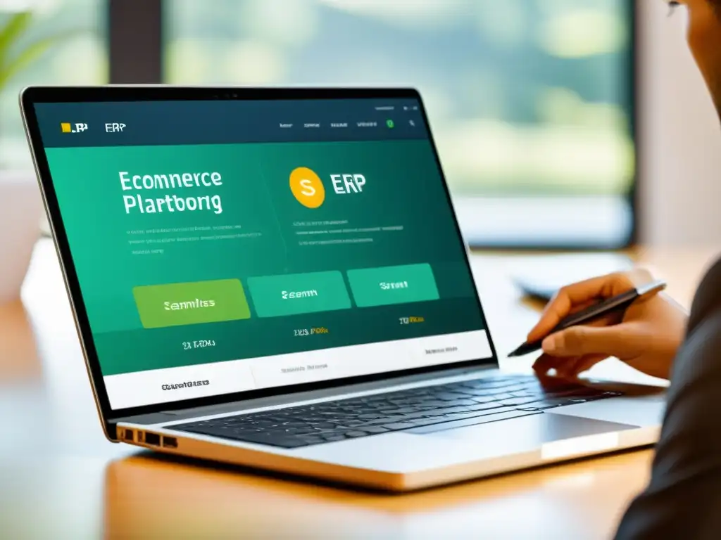 Interfaz de ecommerce moderna integrada con ERP, flujo de datos eficiente