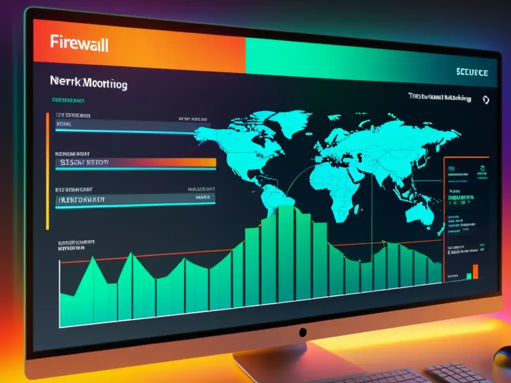 Interfaz de firewall de código abierto mostrando visualización detallada del tráfico de red y monitoreo de amenazas en tiempo real