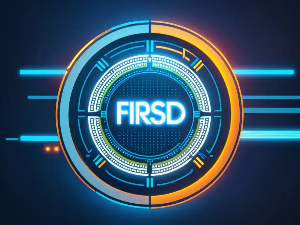 Una interfaz de firewall futurista y sofisticada en tonos azules profundos y acentos neón, reflejando la configuración avanzada del firewall OpenBSD