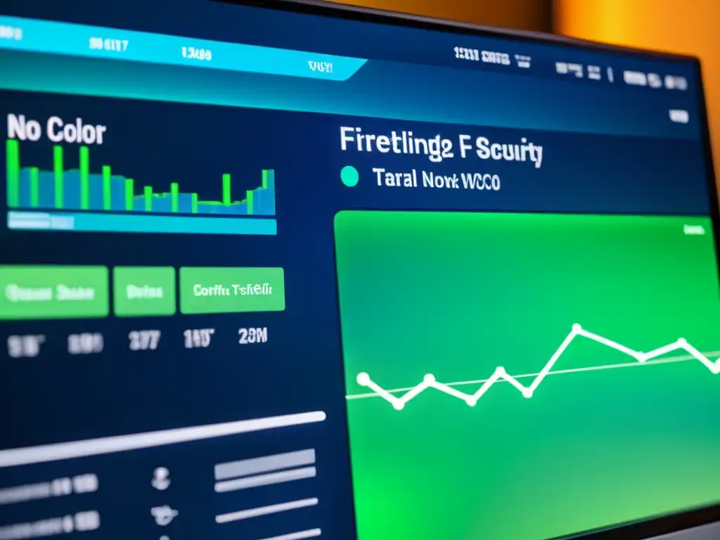 Interfaz de firewall futurista con visualizaciones de datos y gráficos avanzados