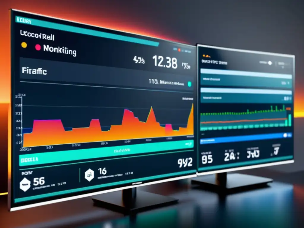 Interfaz de firewall moderna con técnicas de monitoreo de tráfico en tiempo real y gráficos detallados de redes