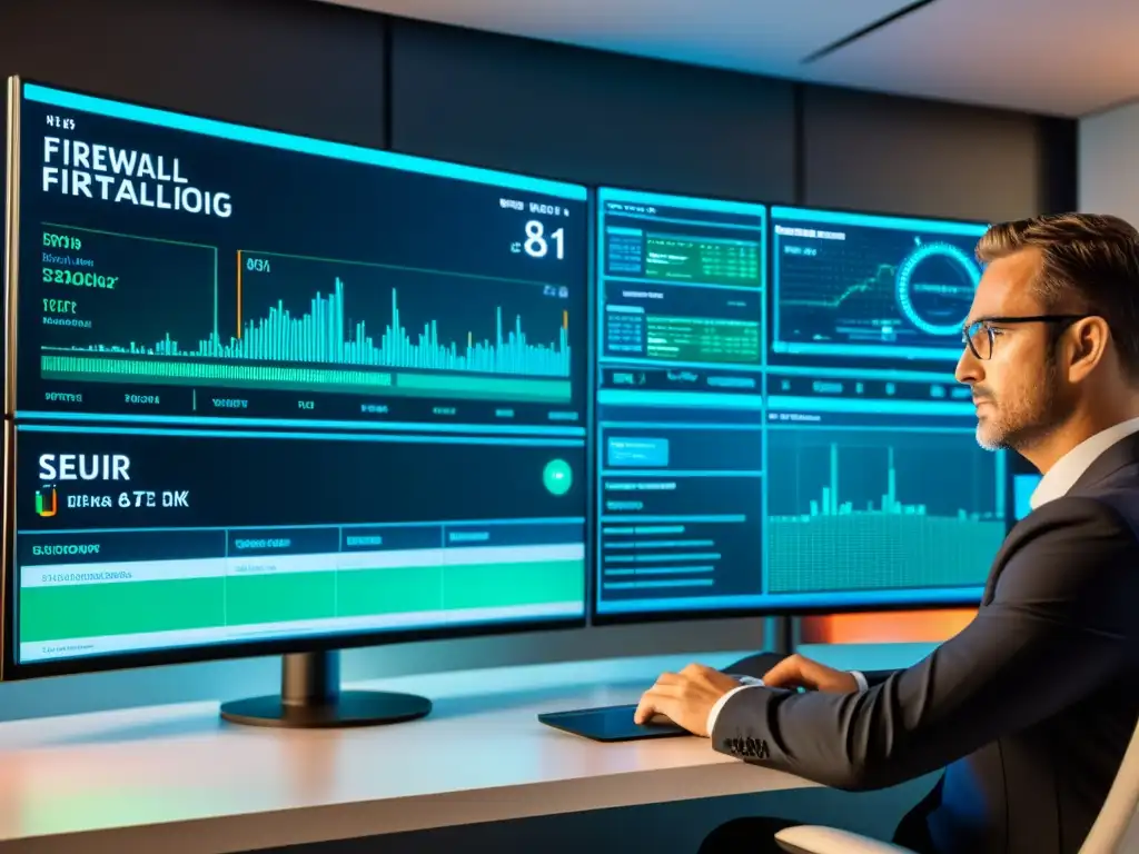 Interfaz de firewall moderno de 8k con visualización de datos detallada, seguridad en tiempo real y monitoreo de amenazas