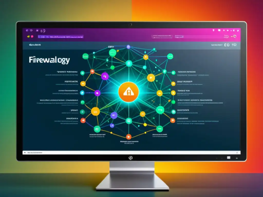 Interfaz de gestión de firewall moderno y detallado con topología de red visual, para firewalls de código abierto para redes