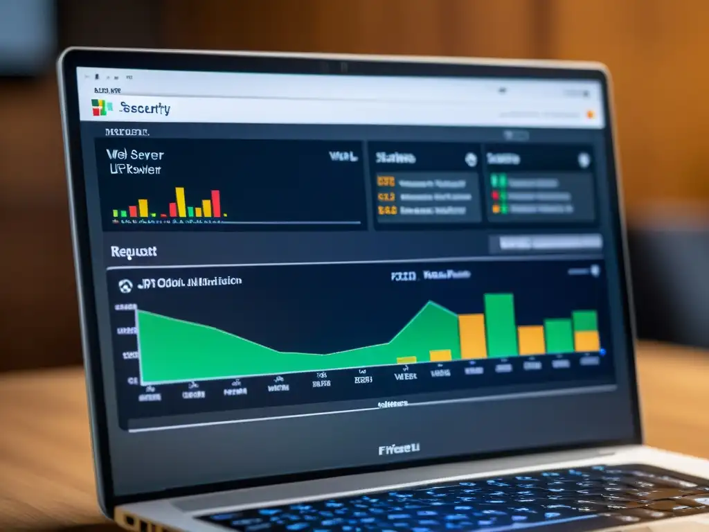 Interfaz de firewall del servidor web con integración ModSecurity, mostrando análisis avanzados y gráficos detallados