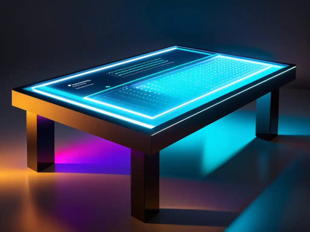 Interfaz futurista del Editor de texto innovador Light Table con código vibrante y paneles dinámicos, en tonos de neón y alta resolución