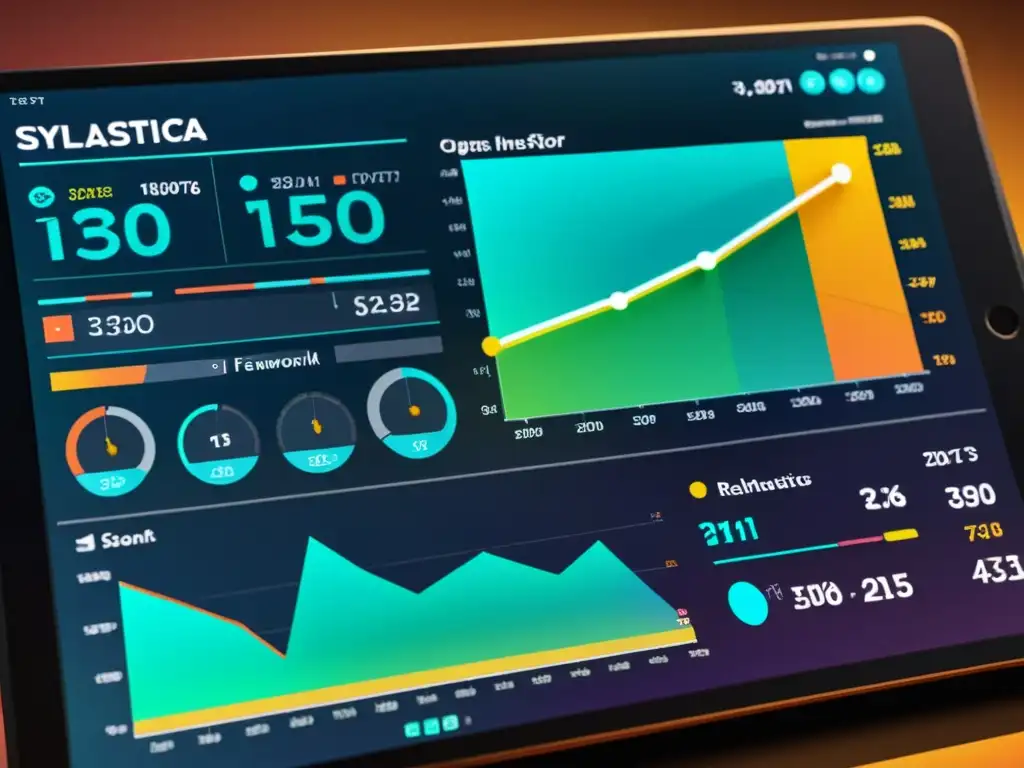 Interfaz futurista con gráficos y datos dinámicos, demostrando las capacidades de personalización del framework de ecommerce Sylius personalizados