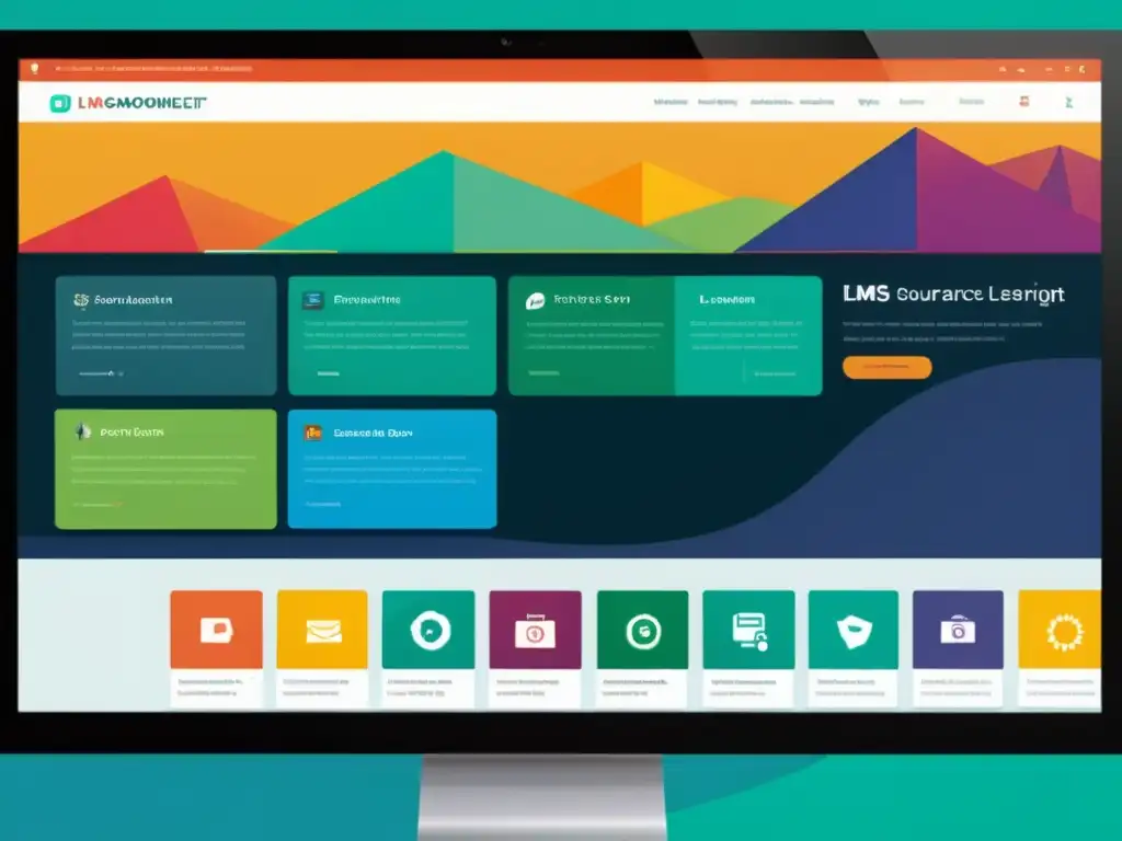 Una interfaz futurista de LMS de código abierto integrando recursos educativos abiertos en un entorno vibrante y colaborativo