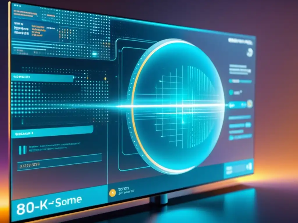 Interfaz futurista de sistemas operativos de código abierto en holograma 8k, con patrones de circuitos visibles