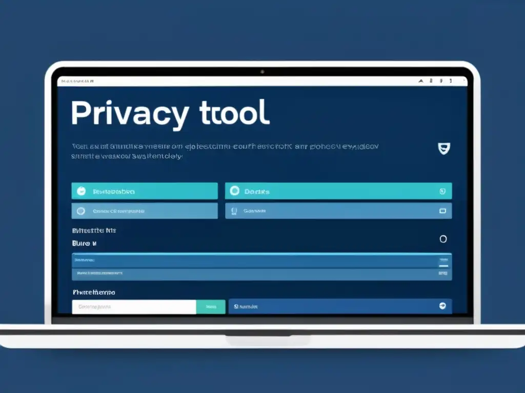 Interfaz de herramienta de privacidad código abierto con diseño minimalista, algoritmos avanzados y colores vibrantes