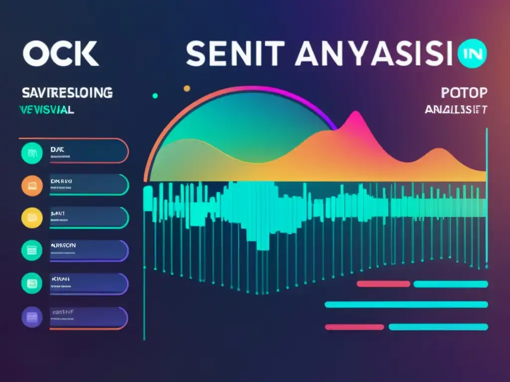 Interfaz de IA futurista con visualizaciones de análisis de sentimientos, patrones de red neuronal y tecnología de vanguardia, representando bibliotecas de código abierto para análisis de sentimientos