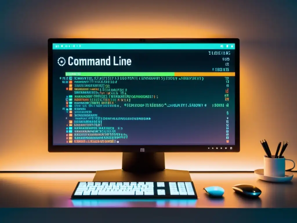 Interfaz de línea de comandos futurista en monitor moderno