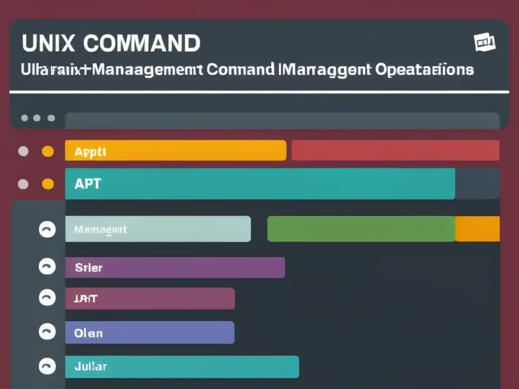 Una interfaz de línea de comandos Unix muestra gestores de paquetes APT, YUM y Pacman