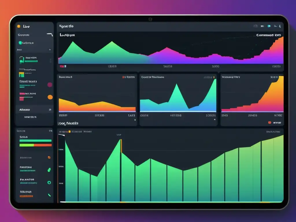 Una interfaz de línea de comandos moderna muestra análisis de logs en tiempo real con visualizaciones de palabras clave y métricas de SEO