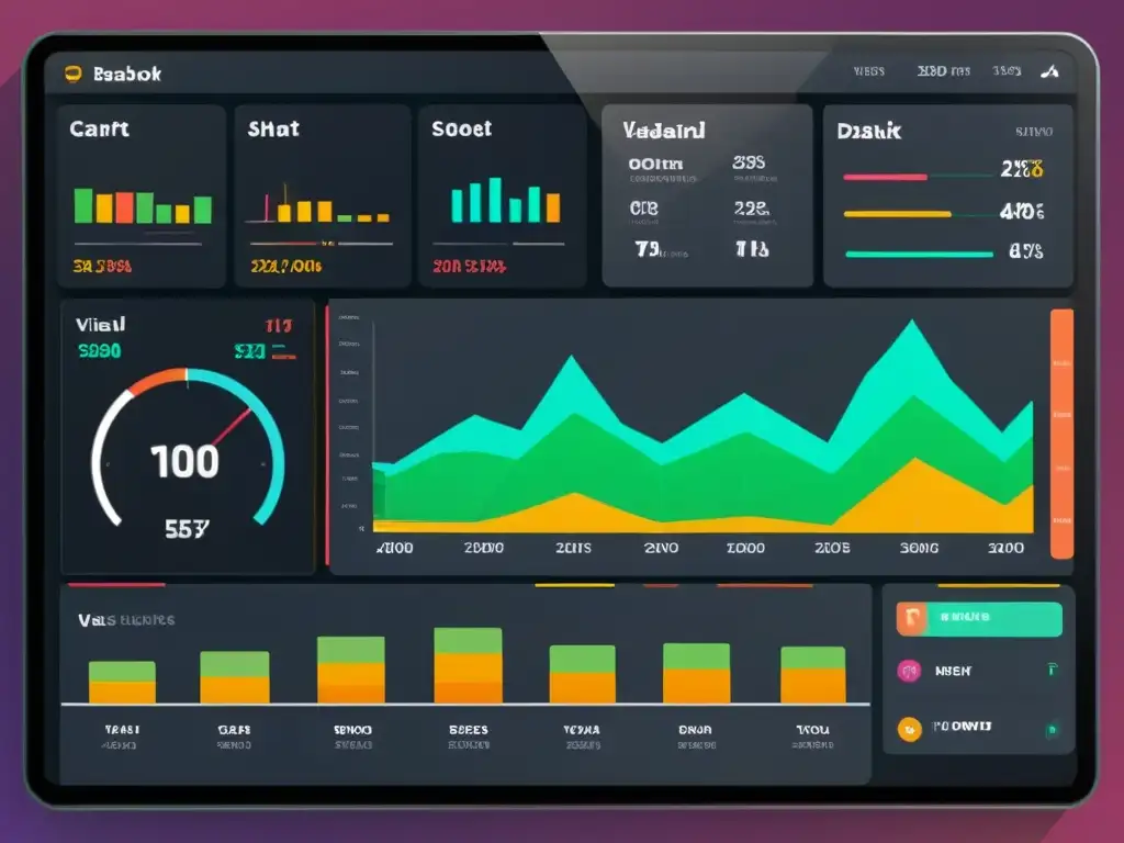 Interfaz moderna y amigable de panel de control, con gráficos y métricas clave