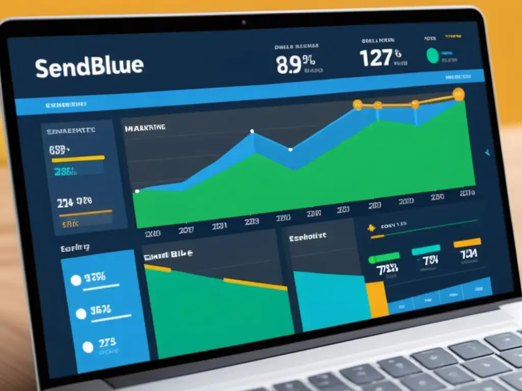 Una interfaz moderna y atractiva para el email marketing con SendinBlue software, mostrando análisis detallados y gráficos profesionales