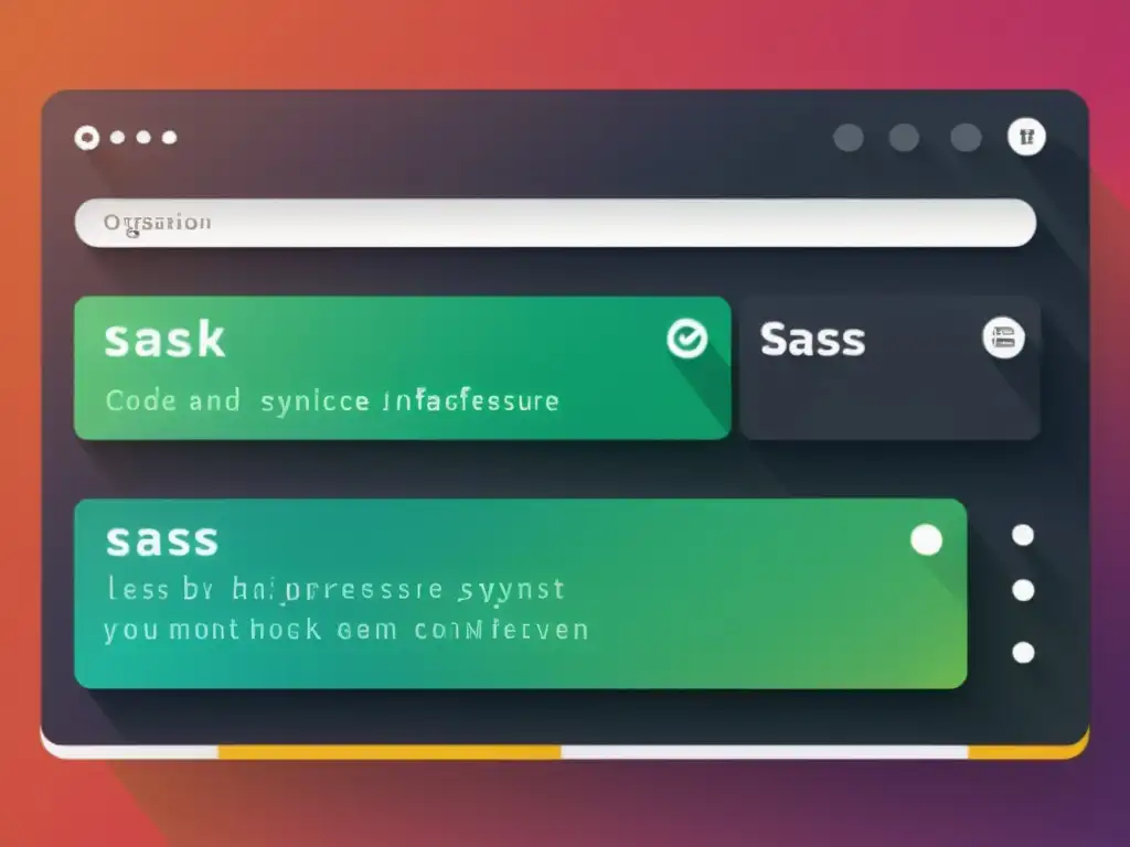 Una interfaz moderna con código en Sass y LESS, mostrando sus diferencias