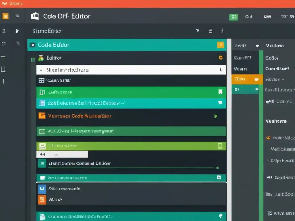 Interfaz moderna de editor de código abierto con integración de controles de versión, colaboración en tiempo real y diseño intuitivo