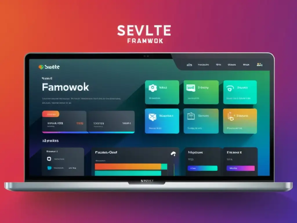 Una interfaz moderna y elegante que destaca las funciones clave del Svelte framework de frontend código abierto