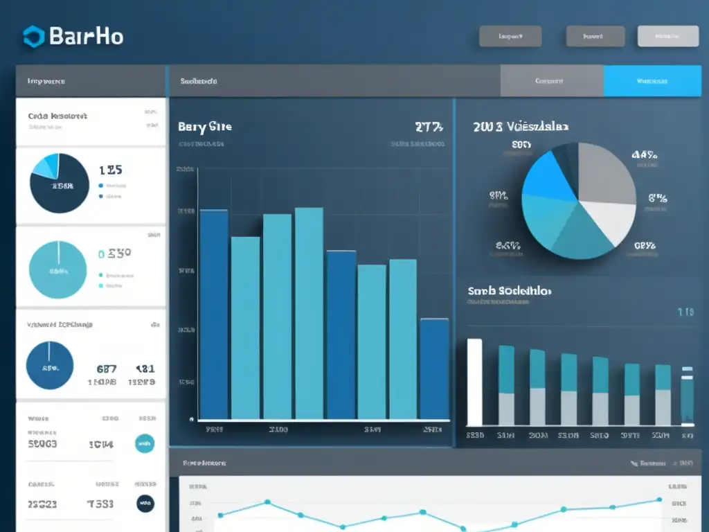 Interfaz moderna y elegante con visualizaciones de datos, gráficos y menús desplegables