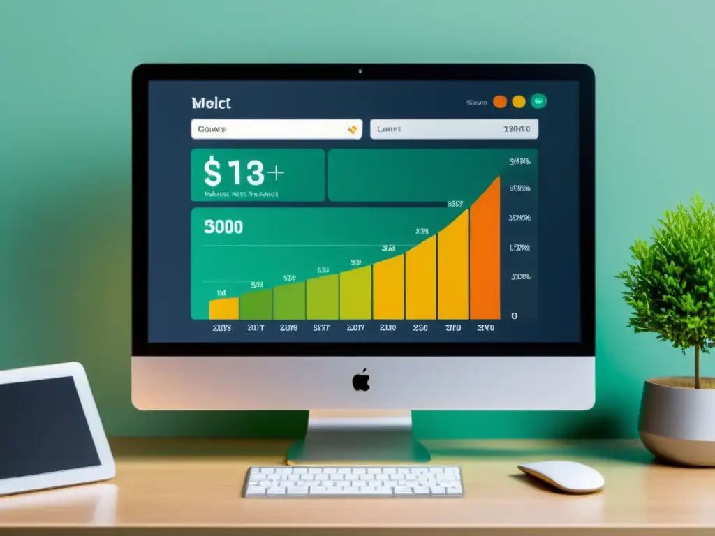 Interfaz moderna de gestión financiera con gráficos vibrantes y diseño minimalista