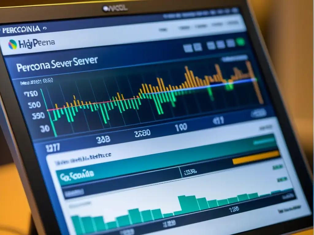 Una interfaz moderna de Percona Server muestra gráficos detallados y métricas de rendimiento para mejorar MySQL