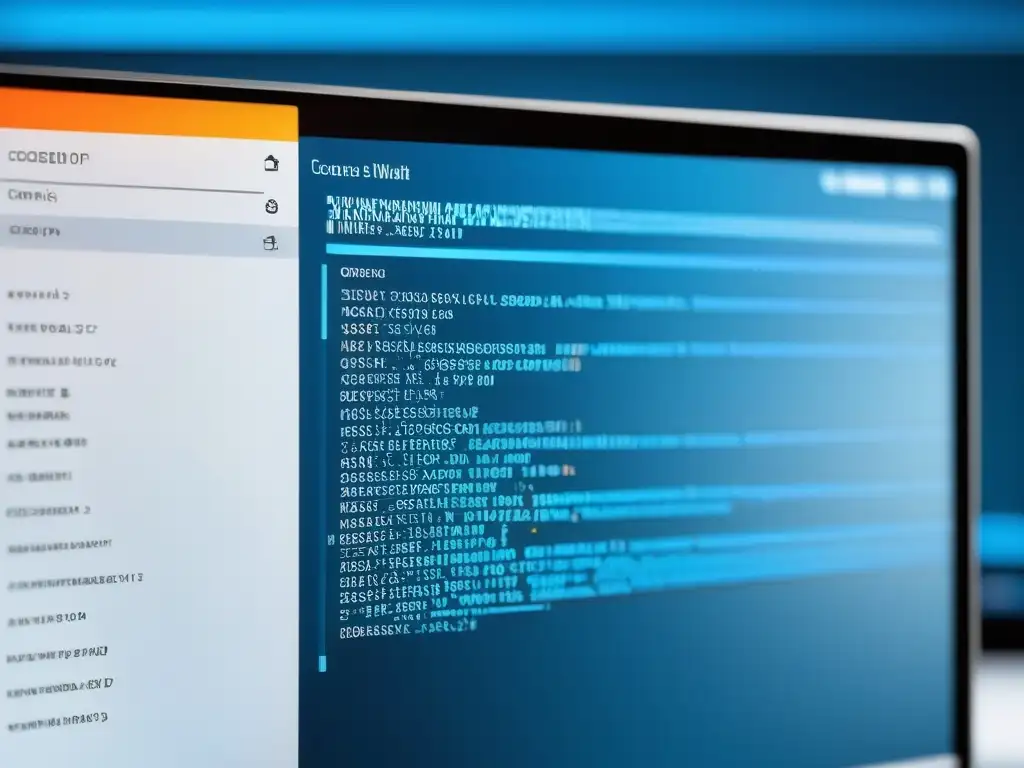Una interfaz moderna muestra líneas de código abierto en colores vibrantes, con un ambiente organizado y eficiente